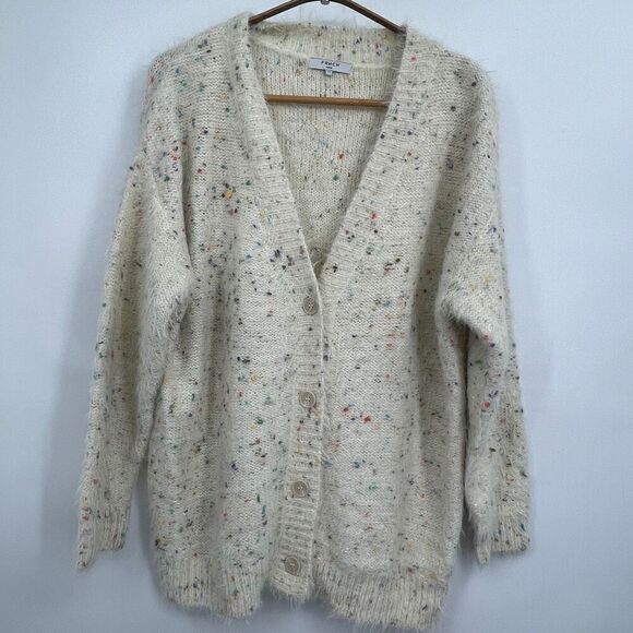 FRNCH Cream Eyelash Confetti V-Neck Button Oversized Cardigan Sweater Medium - Picture 1 of 9